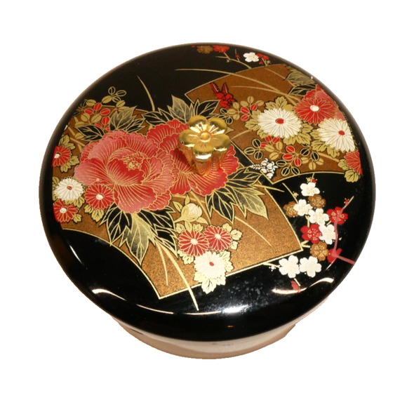Yamanaka Japanese Round Lacquerware Decorative Lidded Trinket Box - Picture 1 of 8